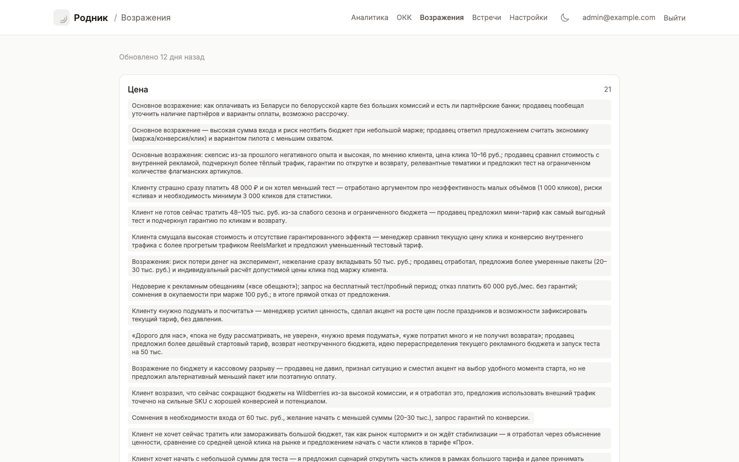 Анализ возражений и причин отказов